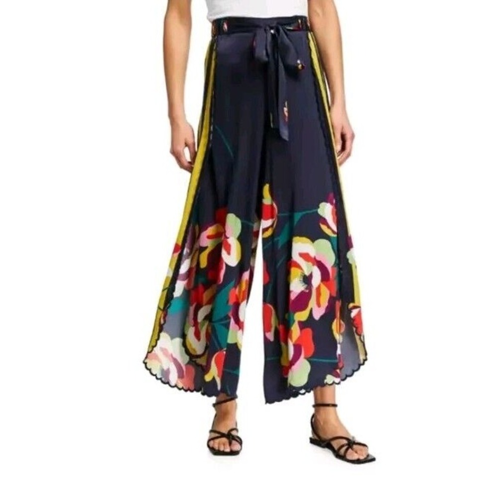 Johnny Was Cassandra Stretch Slit Silk Wide Leg Pants SZ L NWT MSRP $285